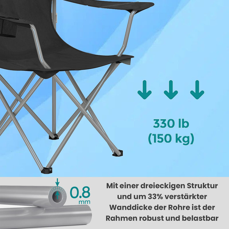 Campingstoelset van 2, visstoel, draagvermogen tot 150 kg 76 x 51,5 x 95,5 cm