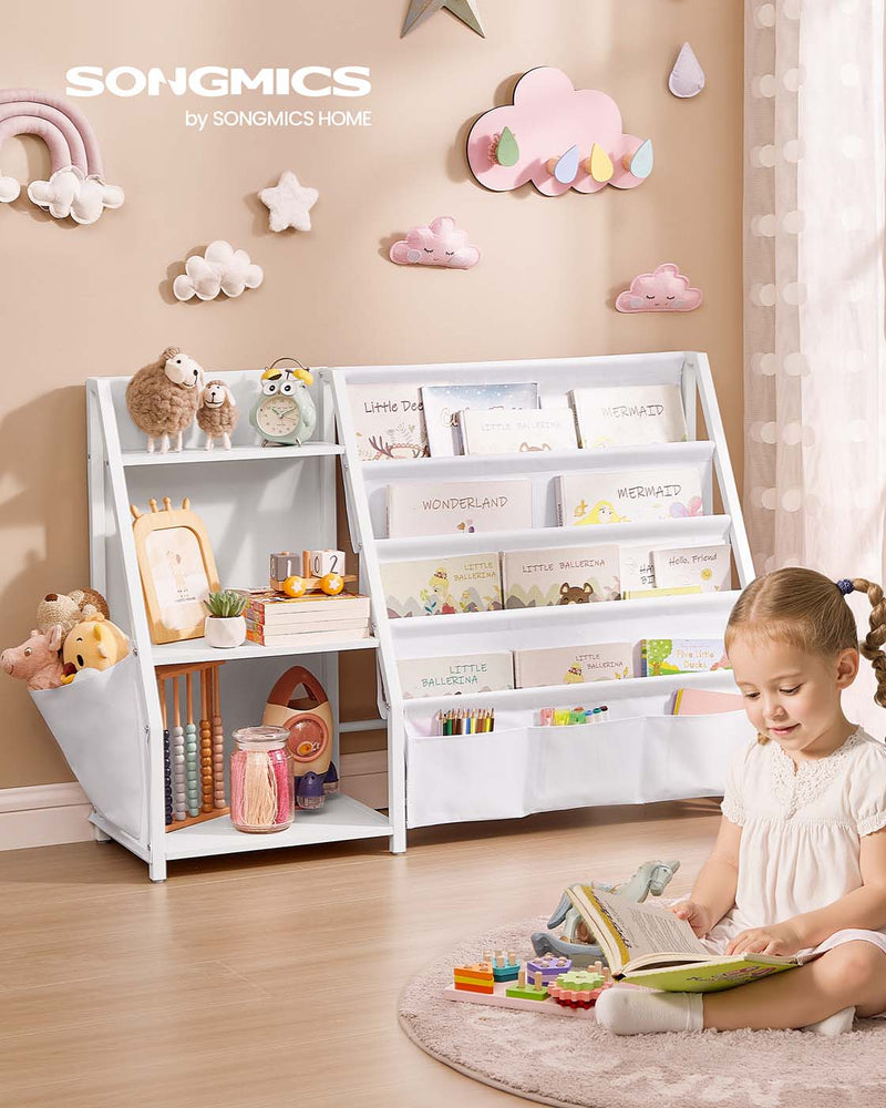 Kinderboekenplank met zijvak en speelgoedvakken 75 cm