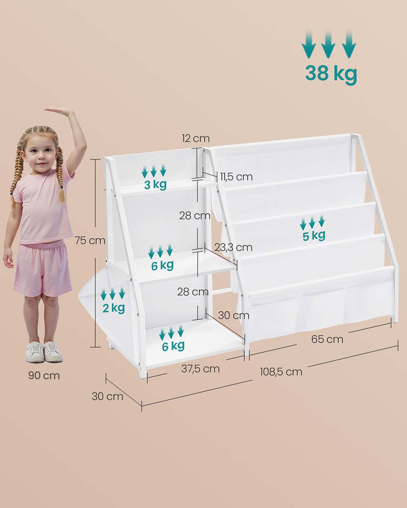 Kinderboekenplank met zijvak en speelgoedvakken 75 cm
