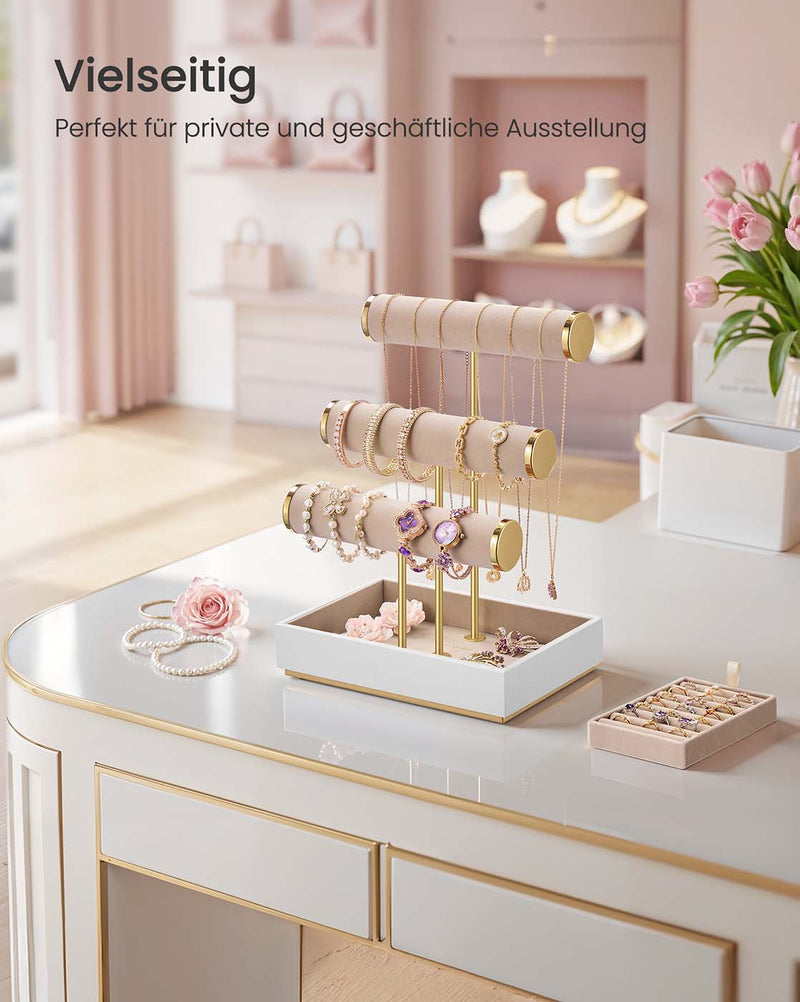 Sieradenhouder met drie armbandhouders en uitneembare ringhouder 6 cm