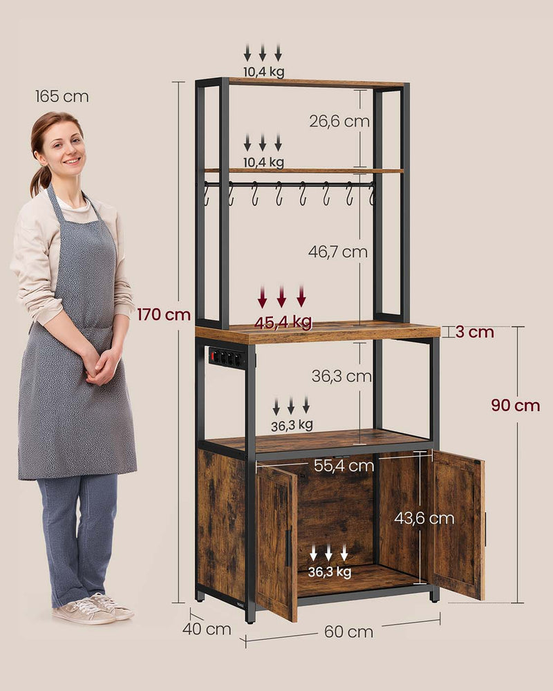 Keukenplank met stopcontacten en haken voor praktische opbergruimte 90 cm