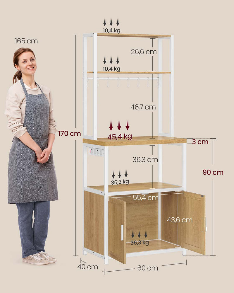 Keukenplank met stopcontacten en haken 90 cm