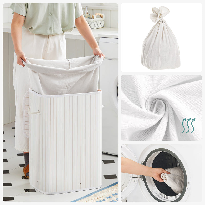 Wasmand met uitneembare waszak wit 40 x 30 x 60 cm