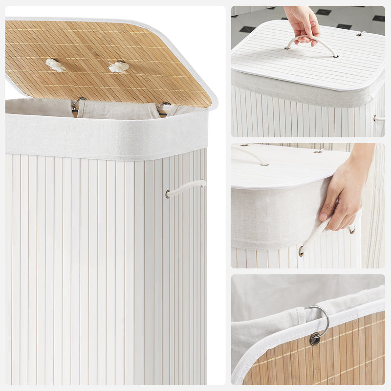 Wasmand met uitneembare waszak wit 40 x 30 x 60 cm