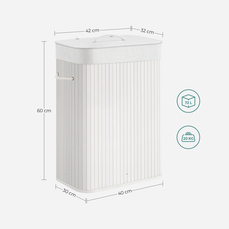 Wasmand met uitneembare waszak wit 40 x 30 x 60 cm