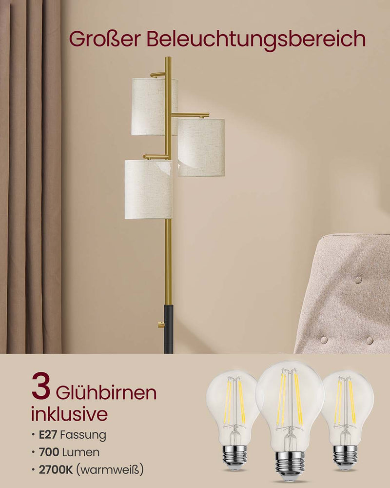 Staande lamp met drie lampen en instelbare helderheid 29 x 29 x 173 cm