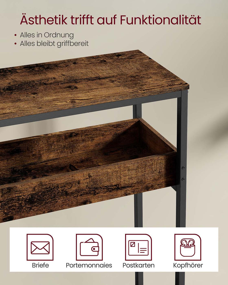 Smalle consoletafel met twee niveaus en halfopen vakken 24 x 100 x 80 cm