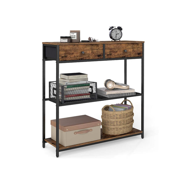 Smalle consoletafel met twee stoffen lades 24 x 76 x 80 cm - LNT092K01