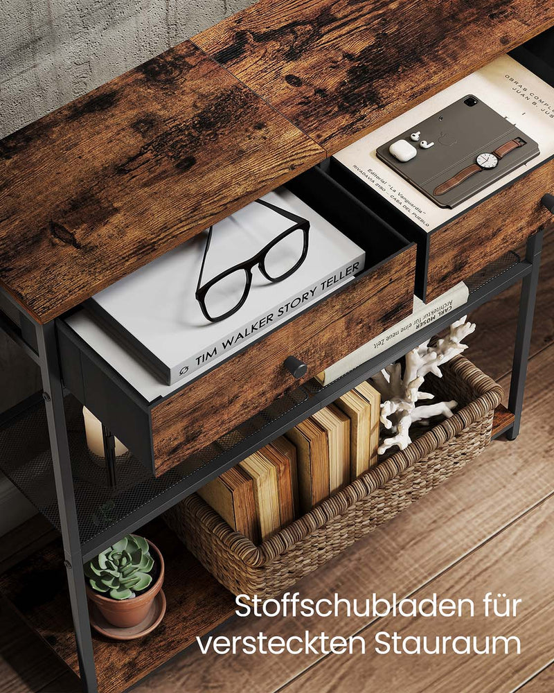 Smalle consoletafel met twee stoffen lades 24 x 76 x 80 cm - LNT092K01