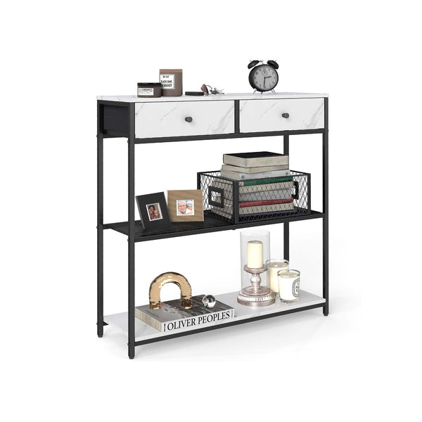 Smalle consoletafel met twee stoffen lades 24 x 76 x 80 cm - LNT092W01