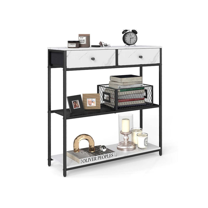 Smalle consoletafel met twee stoffen lades 24 x 76 x 80 cm - LNT092W01