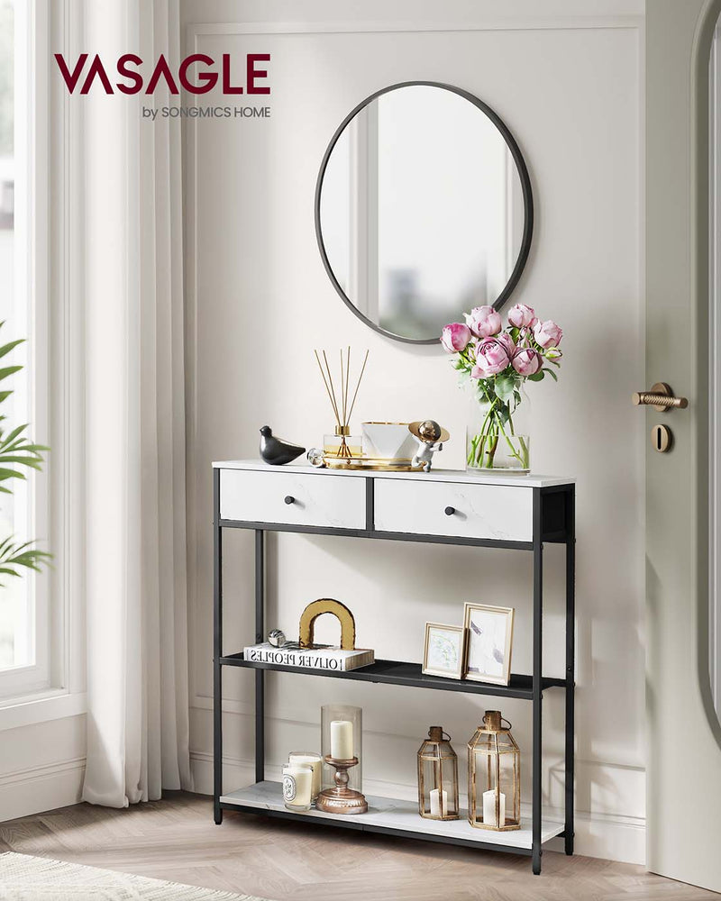 Smalle consoletafel met twee stoffen lades 24 x 76 x 80 cm - LNT092W01