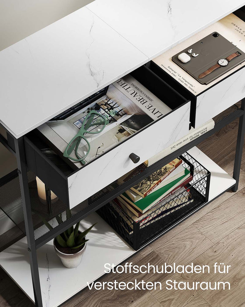 Smalle consoletafel met twee stoffen lades 24 x 76 x 80 cm - LNT092W01