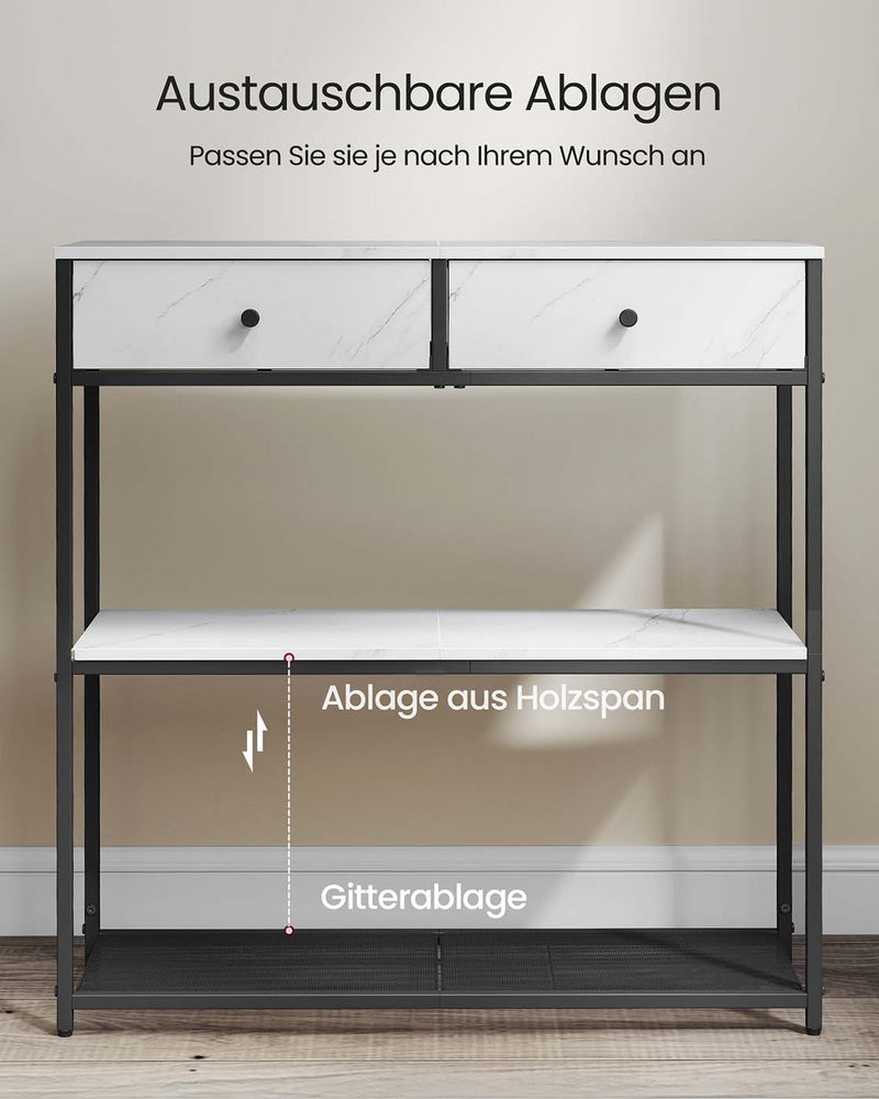Smalle consoletafel met twee stoffen lades 24 x 76 x 80 cm - LNT092W01