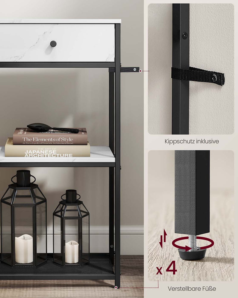 Smalle consoletafel met twee stoffen lades 24 x 76 x 80 cm - LNT092W01
