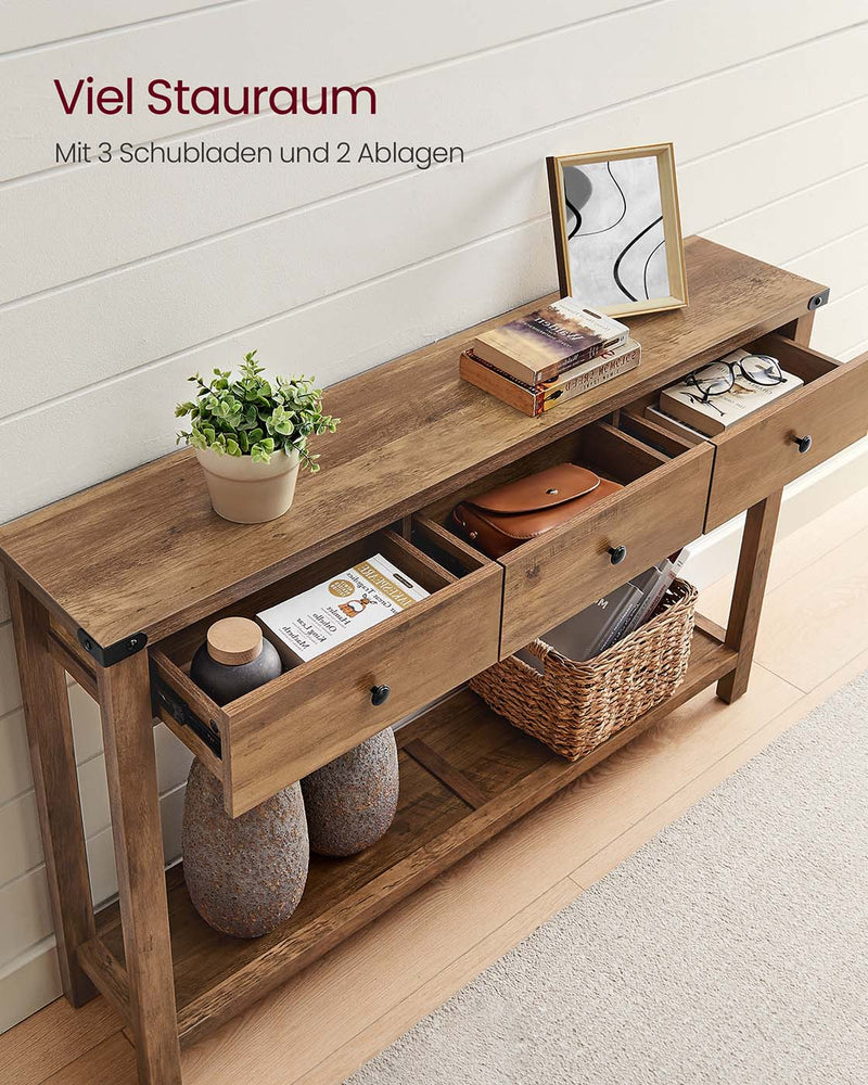 Consoletafel met drie lades en onderplank voor in de hal 24 x 120 x 76 cm