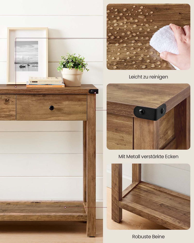 Consoletafel met drie lades en onderplank voor in de hal 24 x 120 x 76 cm