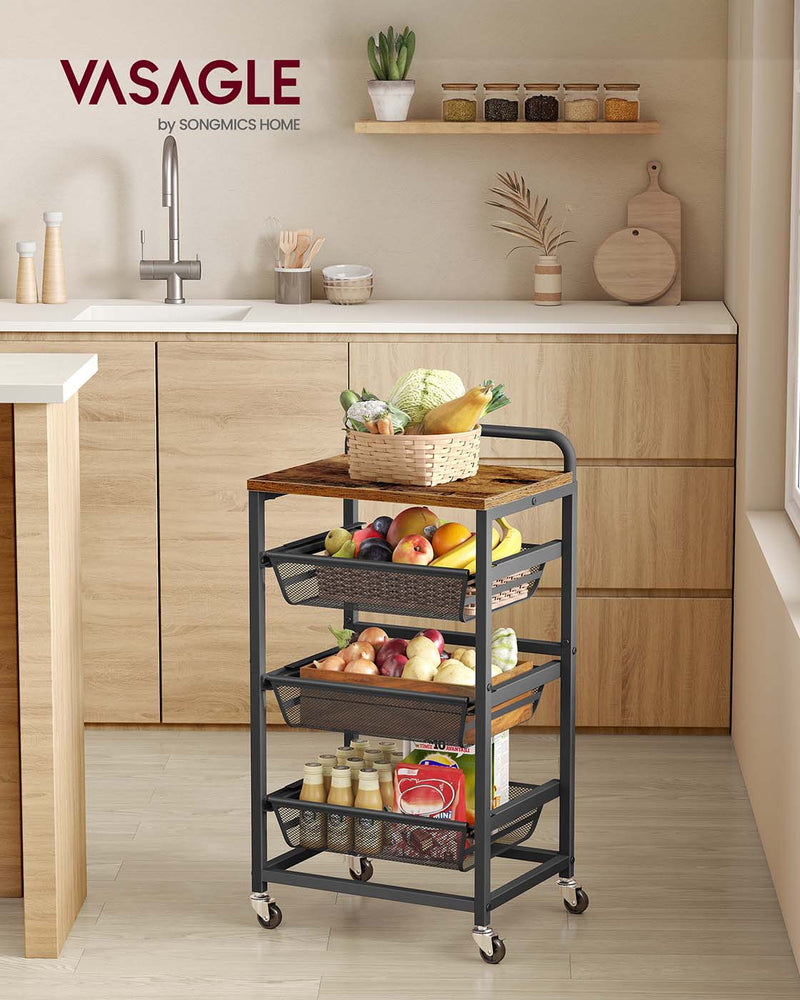 Serveerwagen met meerdere niveaus en uittrekbare manden 7 x 40 x 76 cm - LRC040K01
