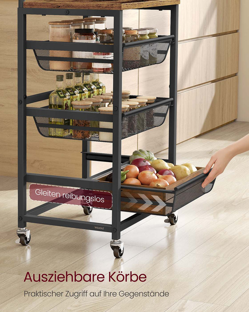 Serveerwagen met meerdere niveaus en uittrekbare manden 7 x 40 x 76 cm - LRC040K01