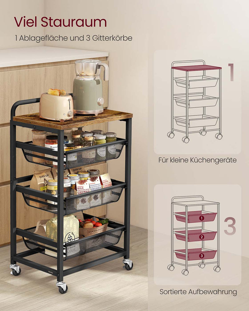 Serveerwagen met meerdere niveaus en uittrekbare manden 7 x 40 x 76 cm - LRC040K01