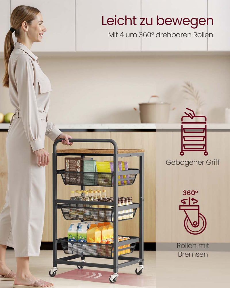 Serveerwagen met meerdere niveaus en uittrekbare manden 7 x 40 x 76 cm - LRC040K01