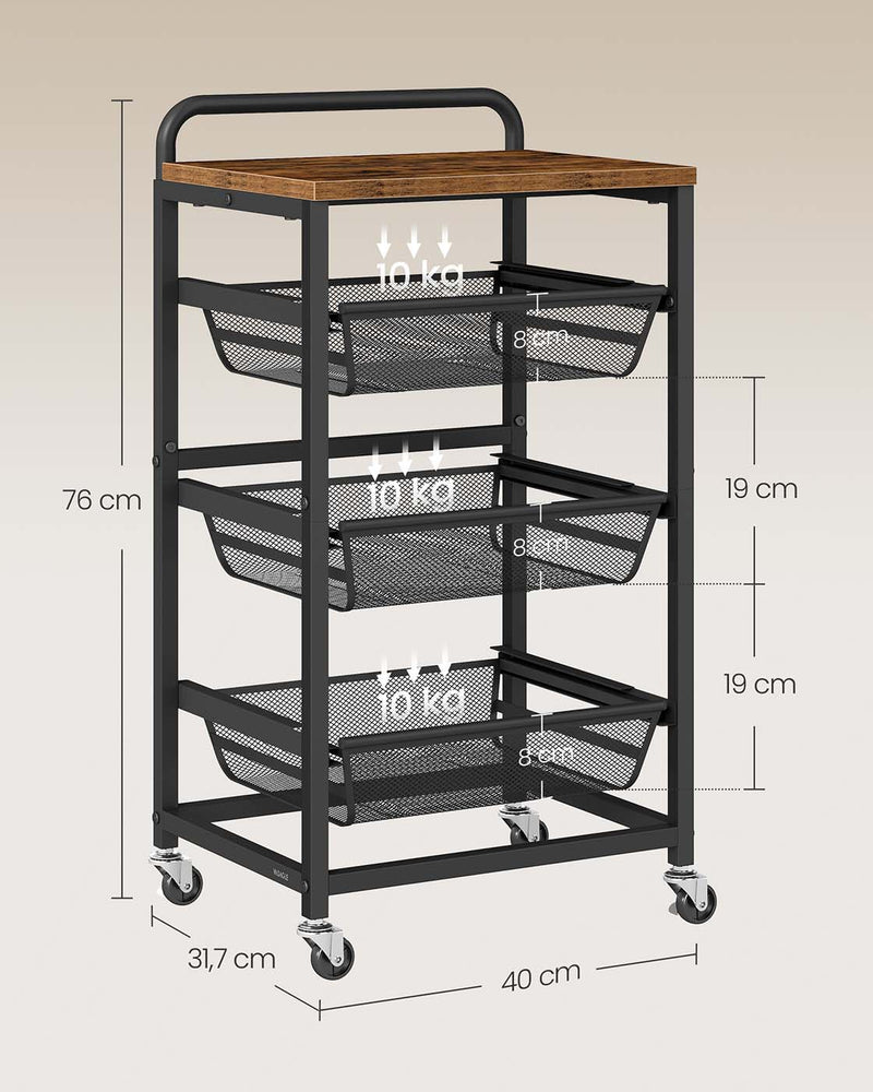 Serveerwagen met meerdere niveaus en uittrekbare manden 7 x 40 x 76 cm - LRC040K01