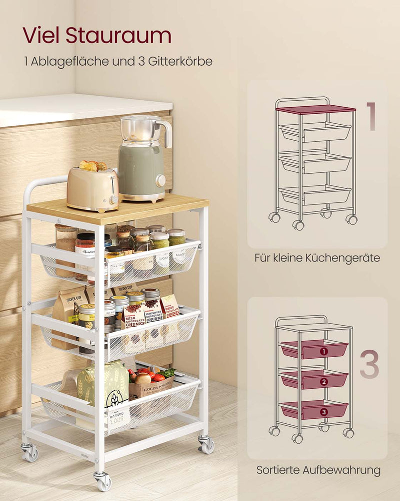 Serveerwagen met meerdere niveaus en uittrekbare manden 7 x 40 x 76 cm - LRC040Y01