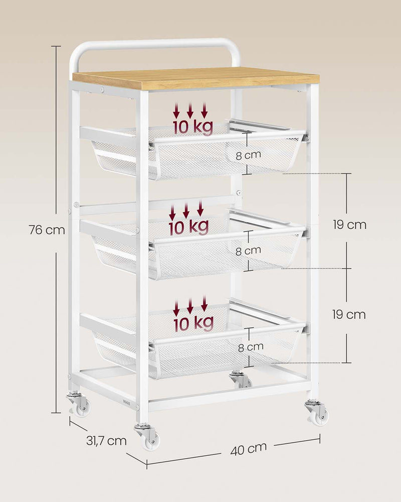 Serveerwagen met meerdere niveaus en uittrekbare manden 7 x 40 x 76 cm - LRC040Y01