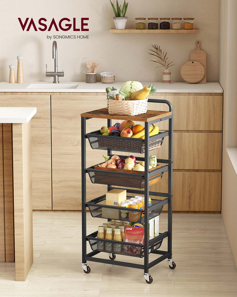 Serveerwagen met meerdere niveaus en uittrekbare manden 7 x 40 x 76 cm - LRC041K01