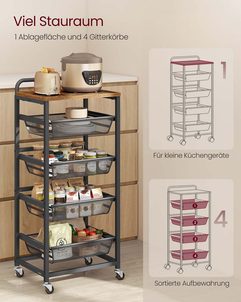 Serveerwagen met meerdere niveaus en uittrekbare manden 7 x 40 x 76 cm - LRC041K01