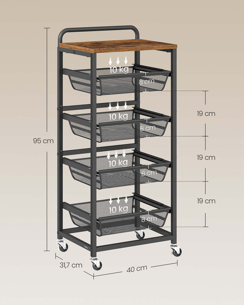 Serveerwagen met meerdere niveaus en uittrekbare manden 7 x 40 x 76 cm - LRC041K01