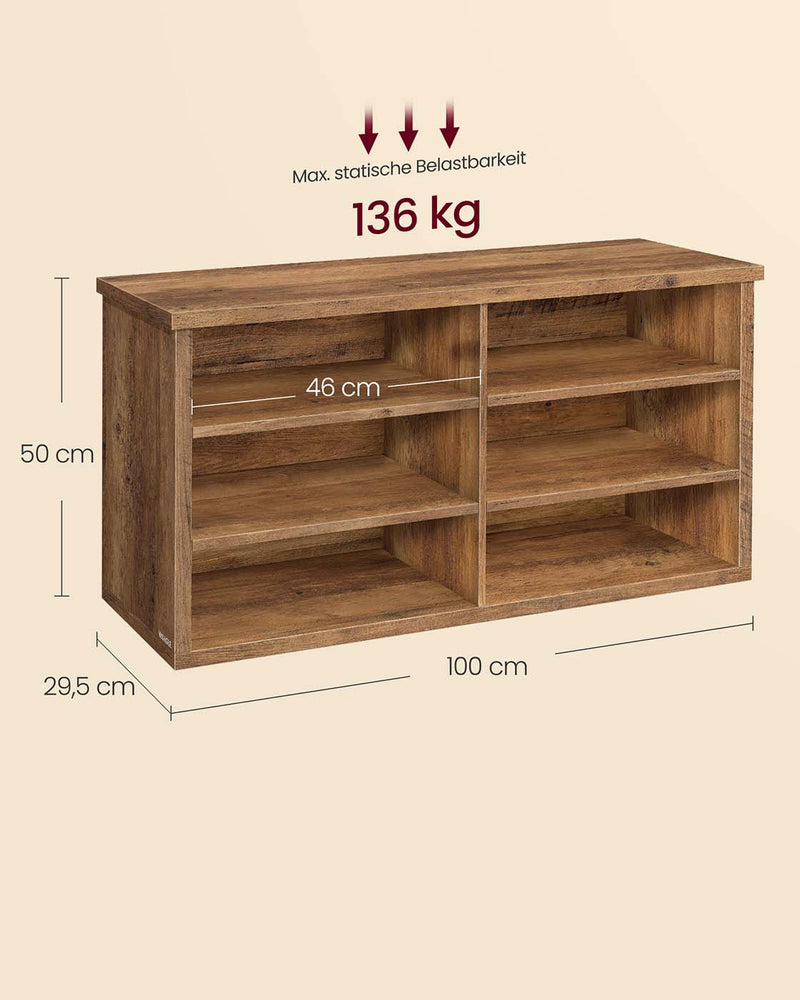 Schoenenbank met opbergruimte en verstelbare planken 5 x 100 x 50 cm - LSB036K01