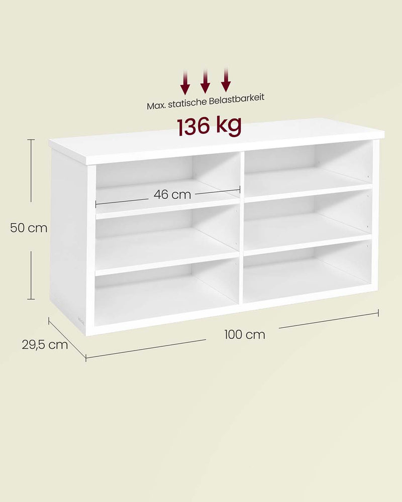Schoenenbank met opbergruimte en verstelbare planken 5 x 100 x 50 cm - LSB036W01