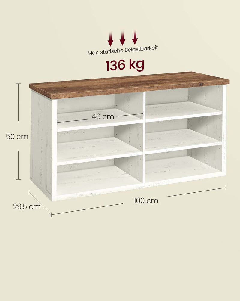 Schoenenbank met opbergruimte en verstelbare planken 5 x 100 x 50 cm - LSB036W02