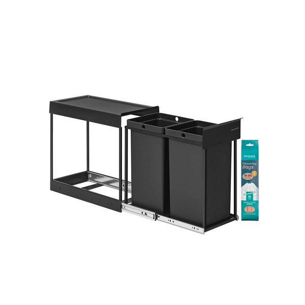 Prullenbak met twee compartimenten en uittrekbaar afvalscheidingssysteem 4 x 44 cm - LTB950B01