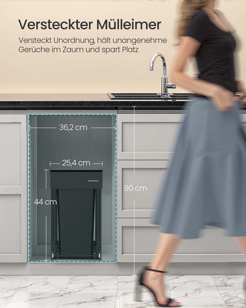 Prullenbak met twee compartimenten en uittrekbaar afvalscheidingssysteem 4 x 44 cm - LTB950B01