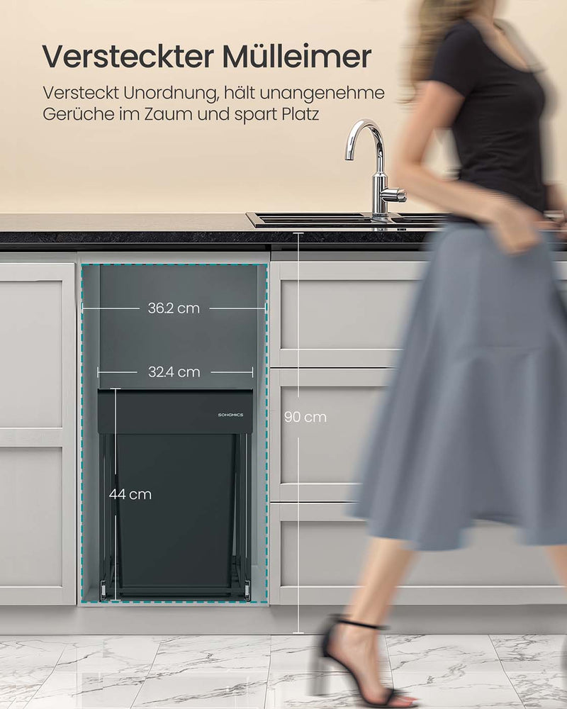 Prullenbak met twee compartimenten en uittrekbaar afvalscheidingssysteem 4 x 44 cm - LTB951B01