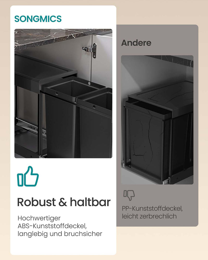 Prullenbak met twee compartimenten en uittrekbaar afvalscheidingssysteem 4 x 44 cm - LTB951B01