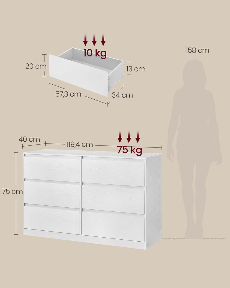 Kailyn slaapkamerkast met zes laden 4 x 75 cm - LTS616W01