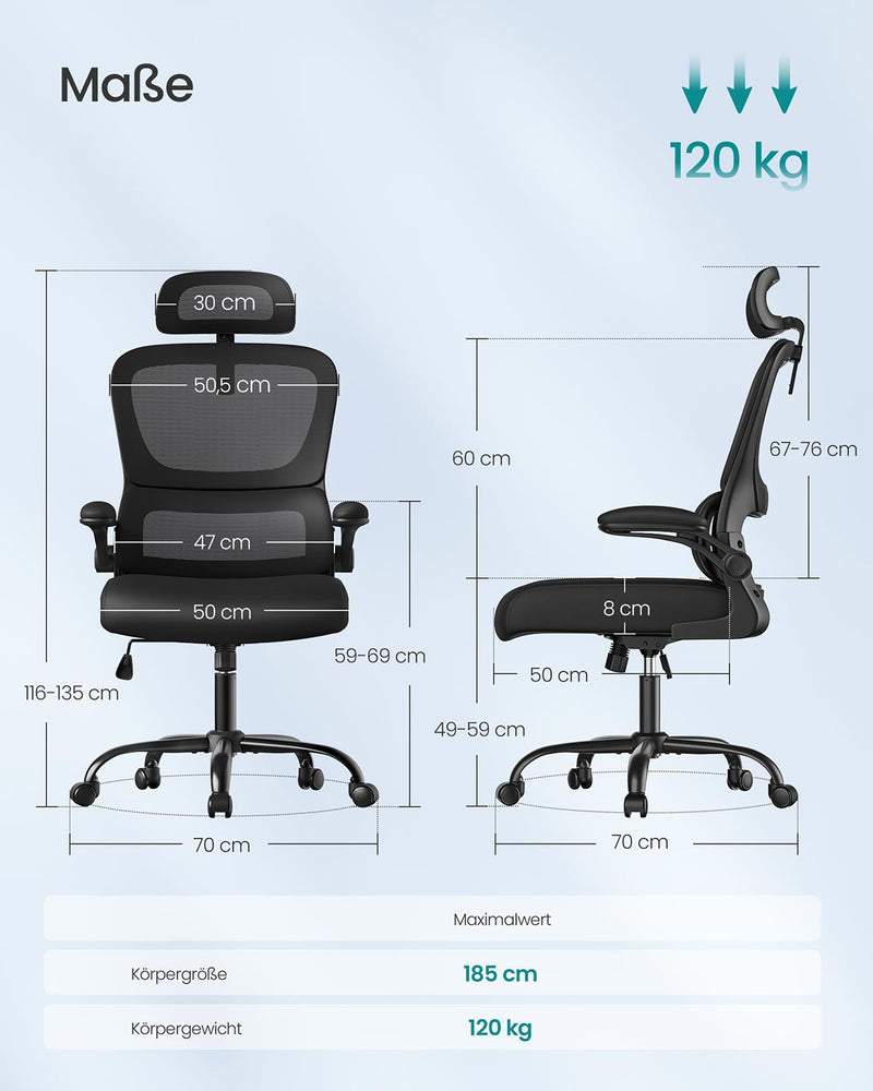 Ergonomische bureaustoel met mesh-stof en opklapbare armleuningen - OBN041B01