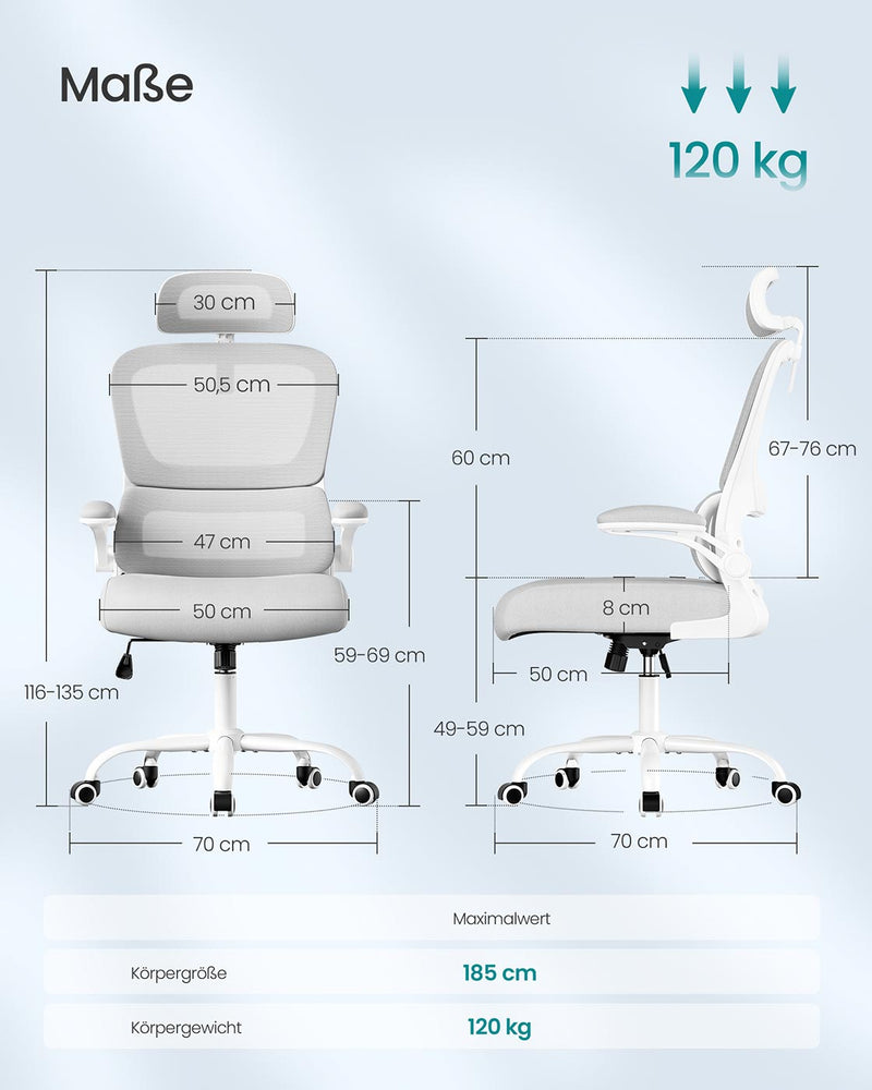 Ergonomische bureaustoel met mesh-stof en opklapbare armleuningen - OBN041G01