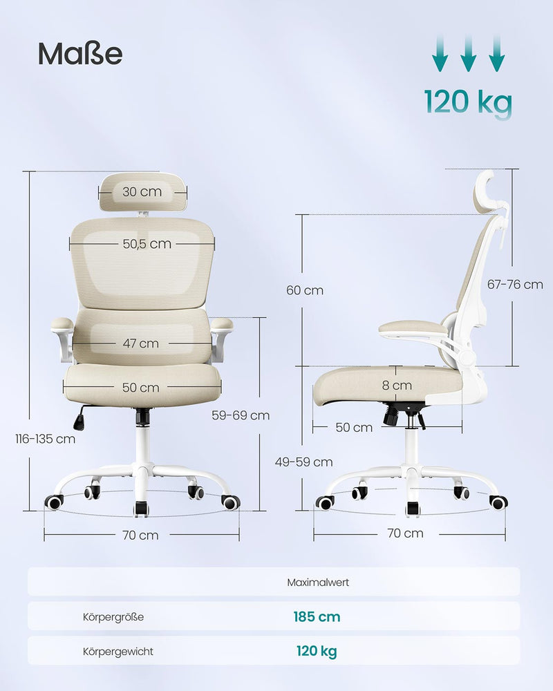 Ergonomische bureaustoel met mesh-stof en opklapbare armleuningen - OBN041L01