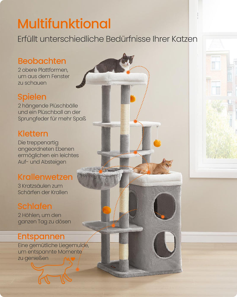 Kattenboom met meerdere niveaus, grotten en platforms voor katten 152 cm - PCT007G01