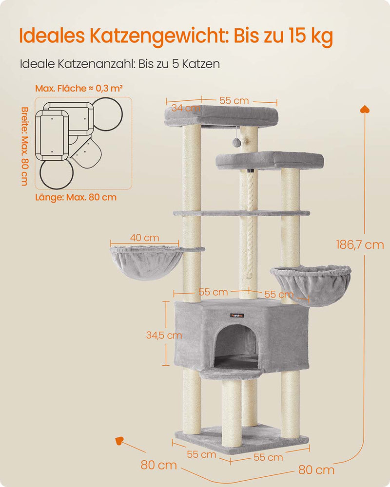 Grote kattenboom met meerdere niveaus voor meerdere grote katten 7 cm - PCT008G01