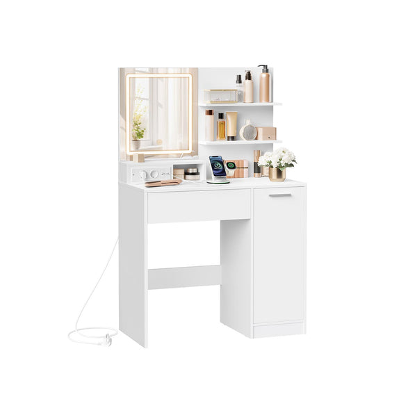 Kailyn Collectie - Kaptafel met LED-spiegel, lade en open planken 40 x 80 x 132 cm