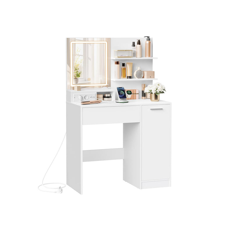 Kailyn Collectie - Kaptafel met LED-spiegel, lade en open planken 40 x 80 x 132 cm