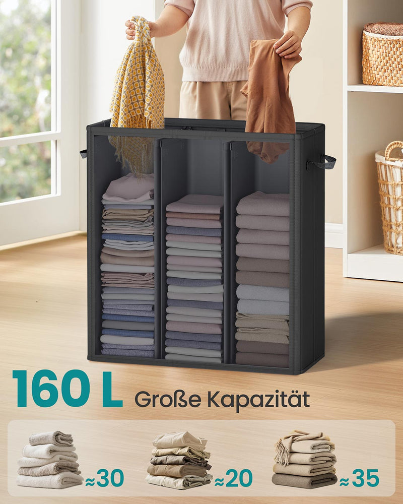 Wasmand met drie compartimenten, deksel en wasbare binnenzak 64 x 33 x 75 cm - RLH013B01