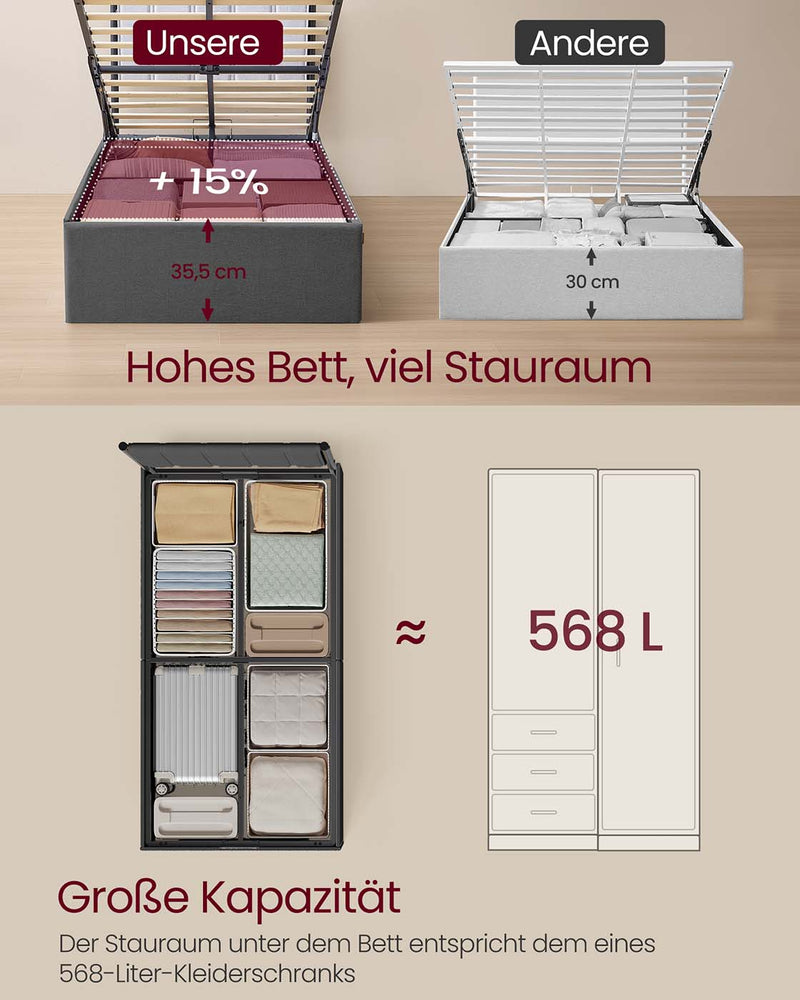 Bedframe met opvouwbare lattenbodem en opbergruimte onder het bed 160 x 200 cm - RMB612G02