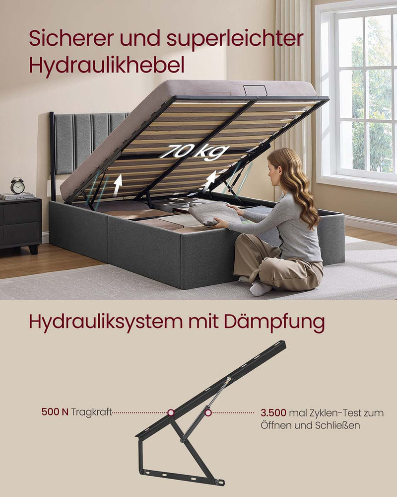 Bedframe met opvouwbare lattenbodem en opbergruimte onder het bed 160 x 200 cm - RMB614G02