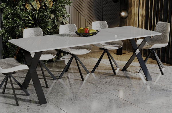 Cary witte glans uitschuifbare eettafel